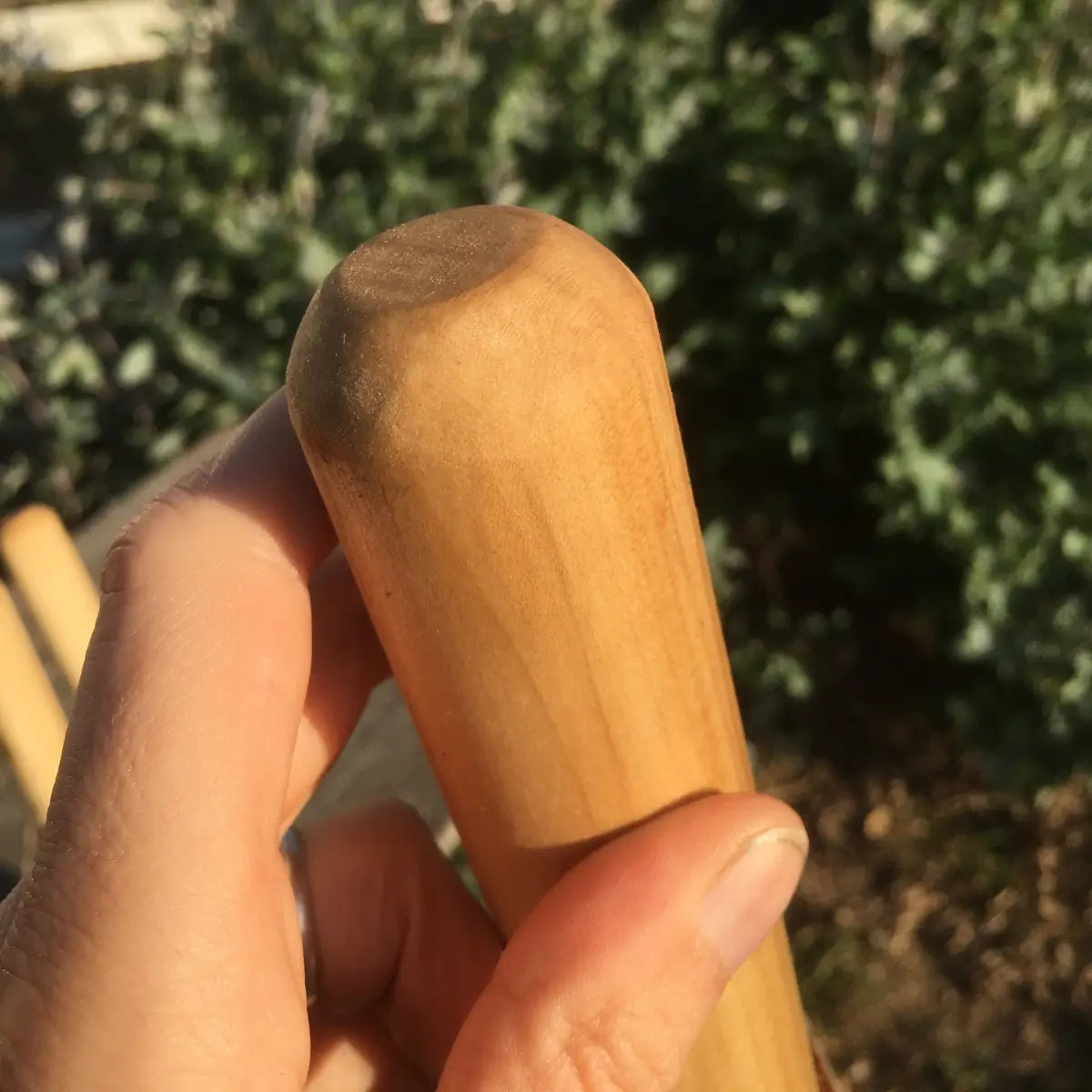 Tapered hardwood  handle on natural earth tones poplar walking stick — handcrafted in USA