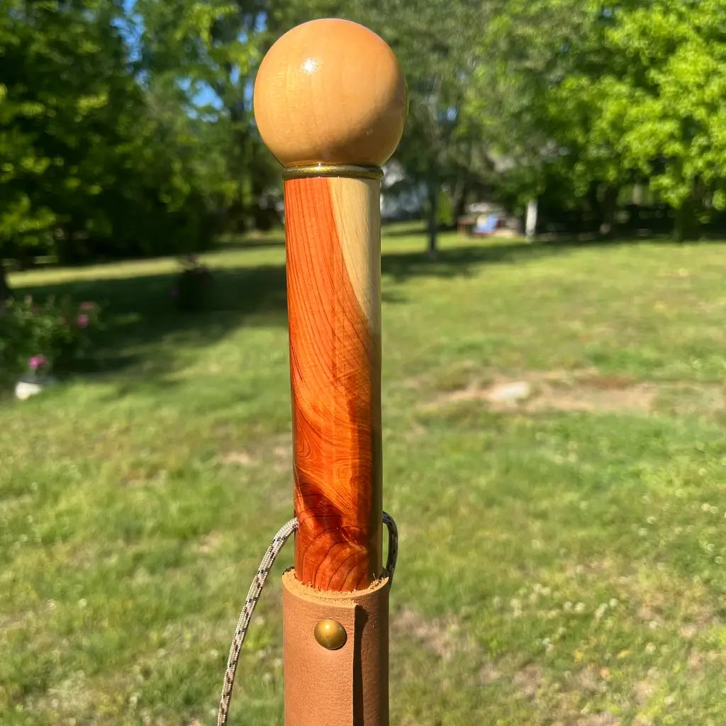 Red cedar ball knob walking cane with brass collar — handcrafted in USA
