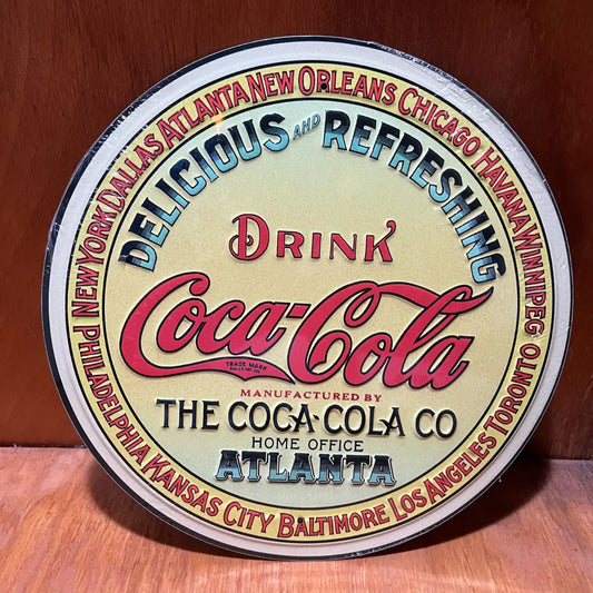 Embossed Coke Keg Label Sign - Round Steel Metal