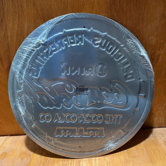 Embossed Coke Keg Label Sign - Round Steel Metal