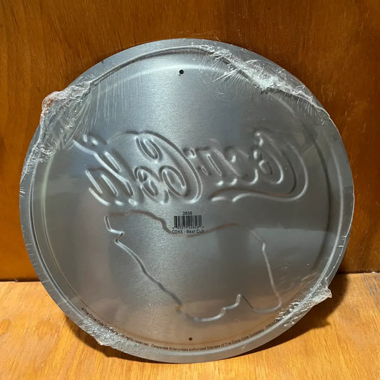 Embossed Coke Polar Bear Cub Sign - Round Steel Metal