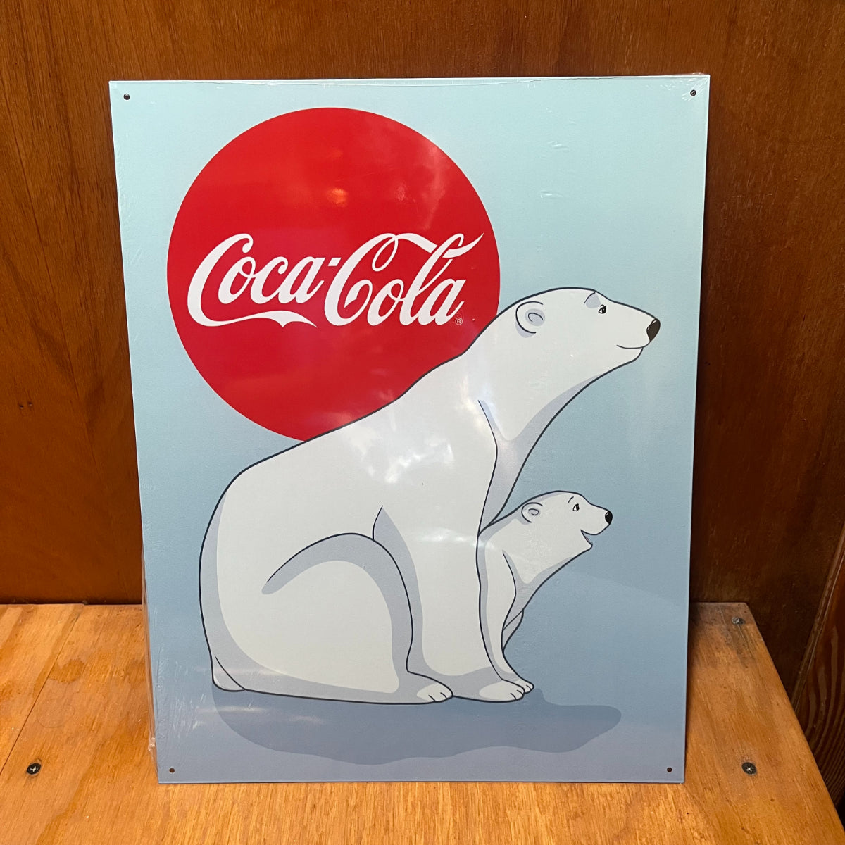 Coke Polar Bear Cub Sign - Tin Metal