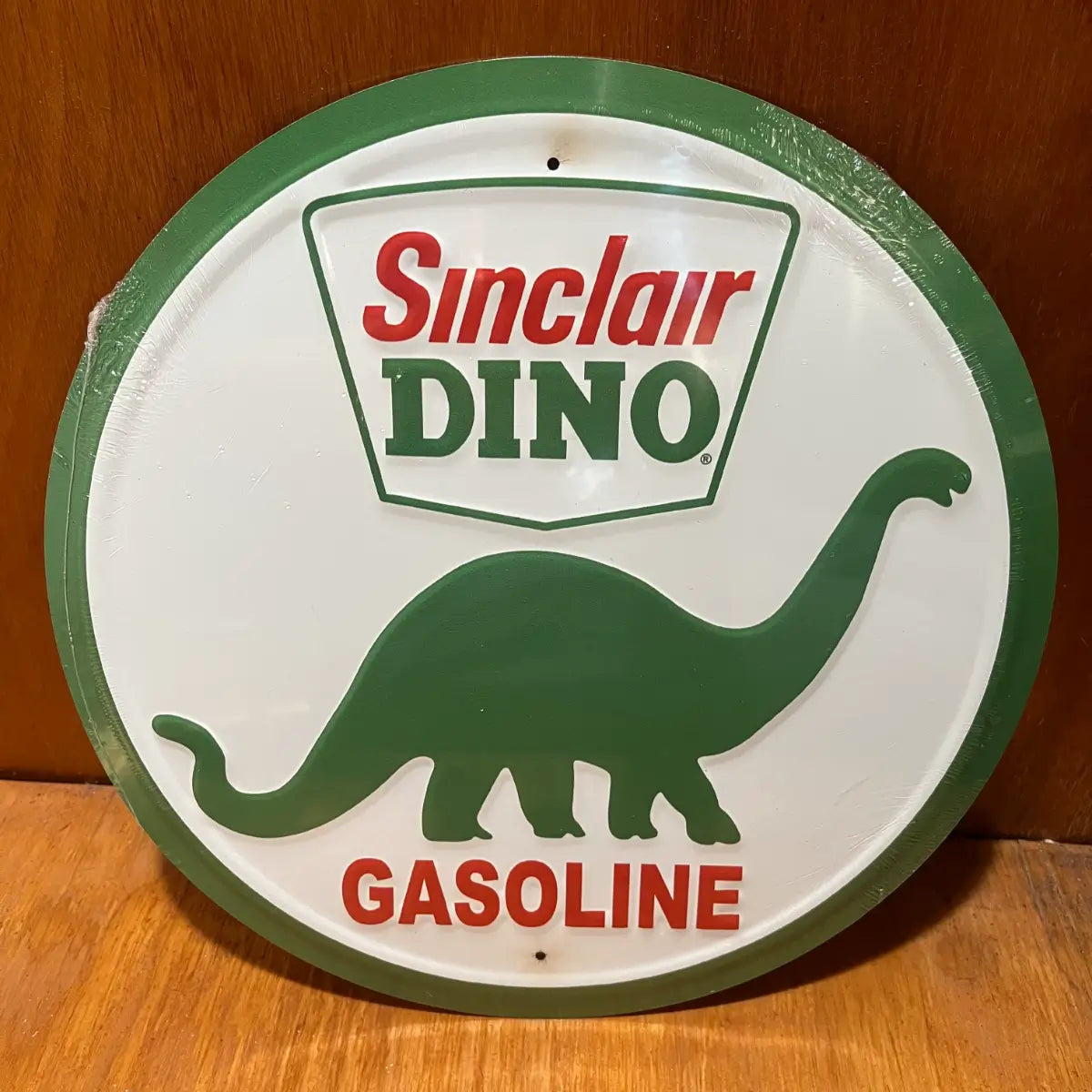 Embossed Sinclair Dino Gas Motor Oil Sign - Round Steel Metal