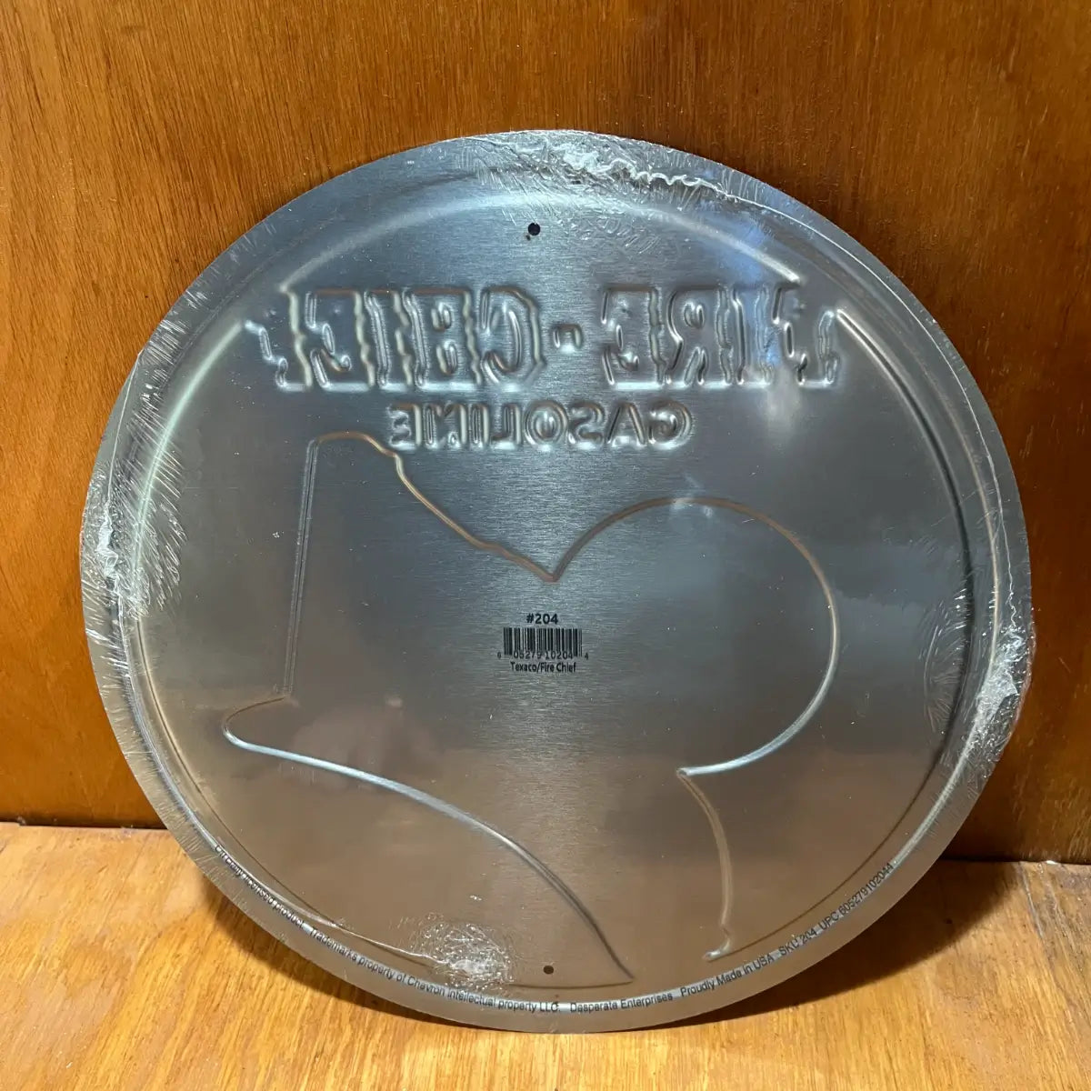 Embossed Texaco Fire Chief Gas Motor Oil Sign - Round Steel Metal