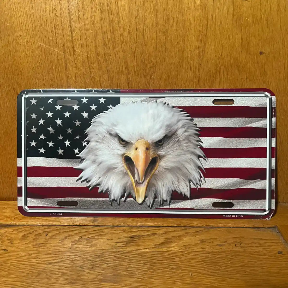 Ruffled Bald Eagle American Flag - License Plate