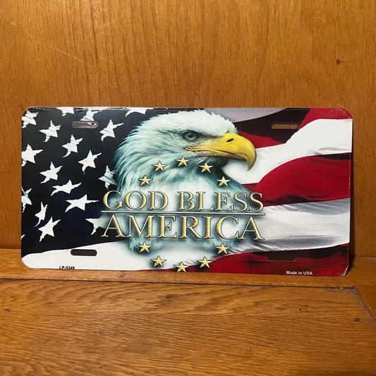 God Bless Eagle American Flag - License Plate