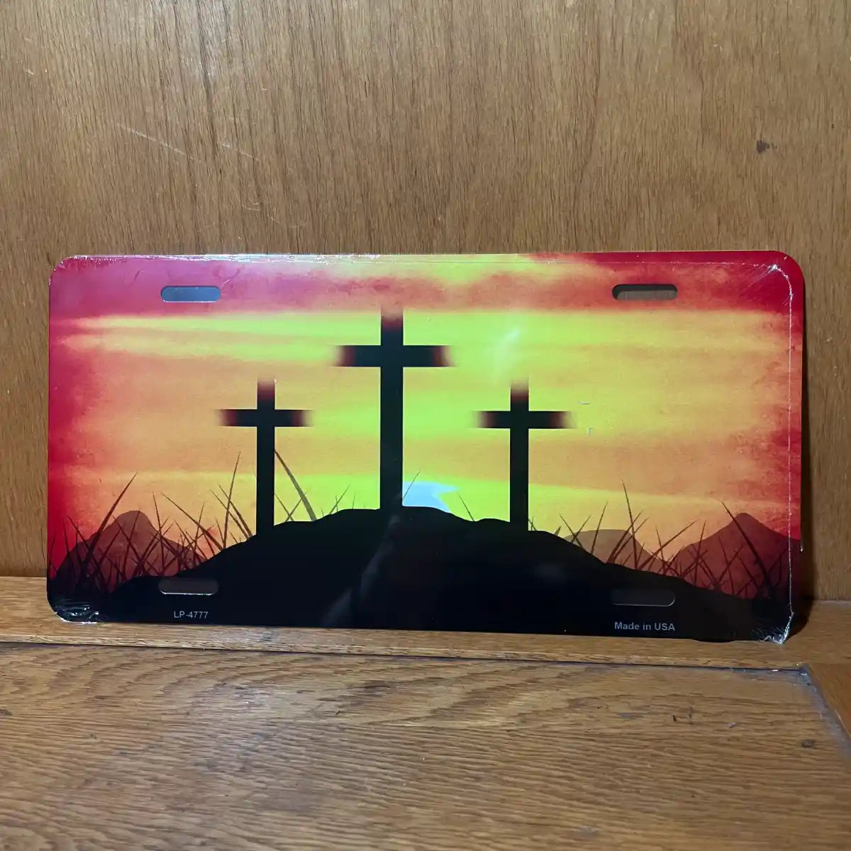 Three Crosses Christ Sunset - License Plate