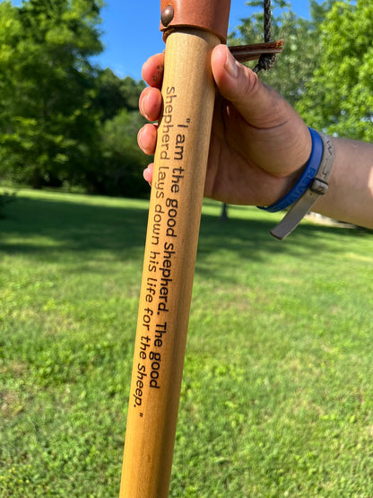 The Good Shepherd Natural Earth Tones Poplar Wood Walking Stick, Hiking Staff, Bible Verse, Personalized Gift
