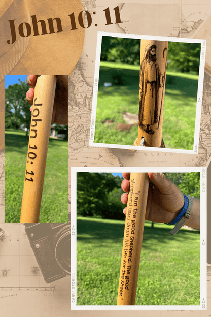 Wood Walking Stick Jesus Christian Bible Verse John 10:11