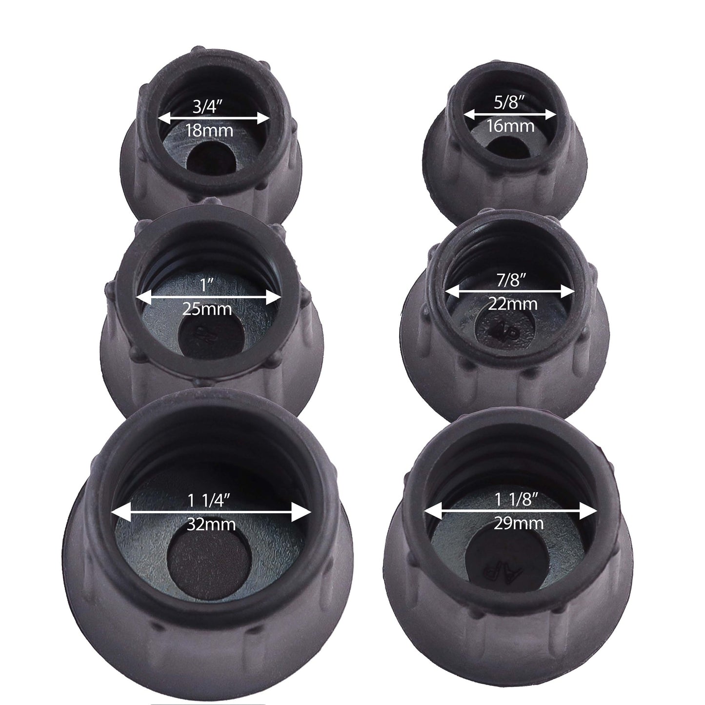 Replacement Cane tips - rubber w/ steel insert - walking stick & hiking staff - 5/8-1 1/4"