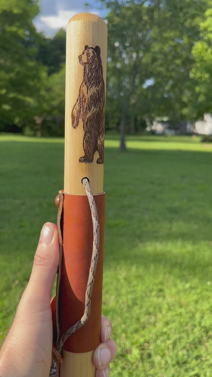 Standing Black Bear, Natural Earth Tones Poplar Wood Walking Stick Hiking Staff Hand Carved Pole, Personalized Gift