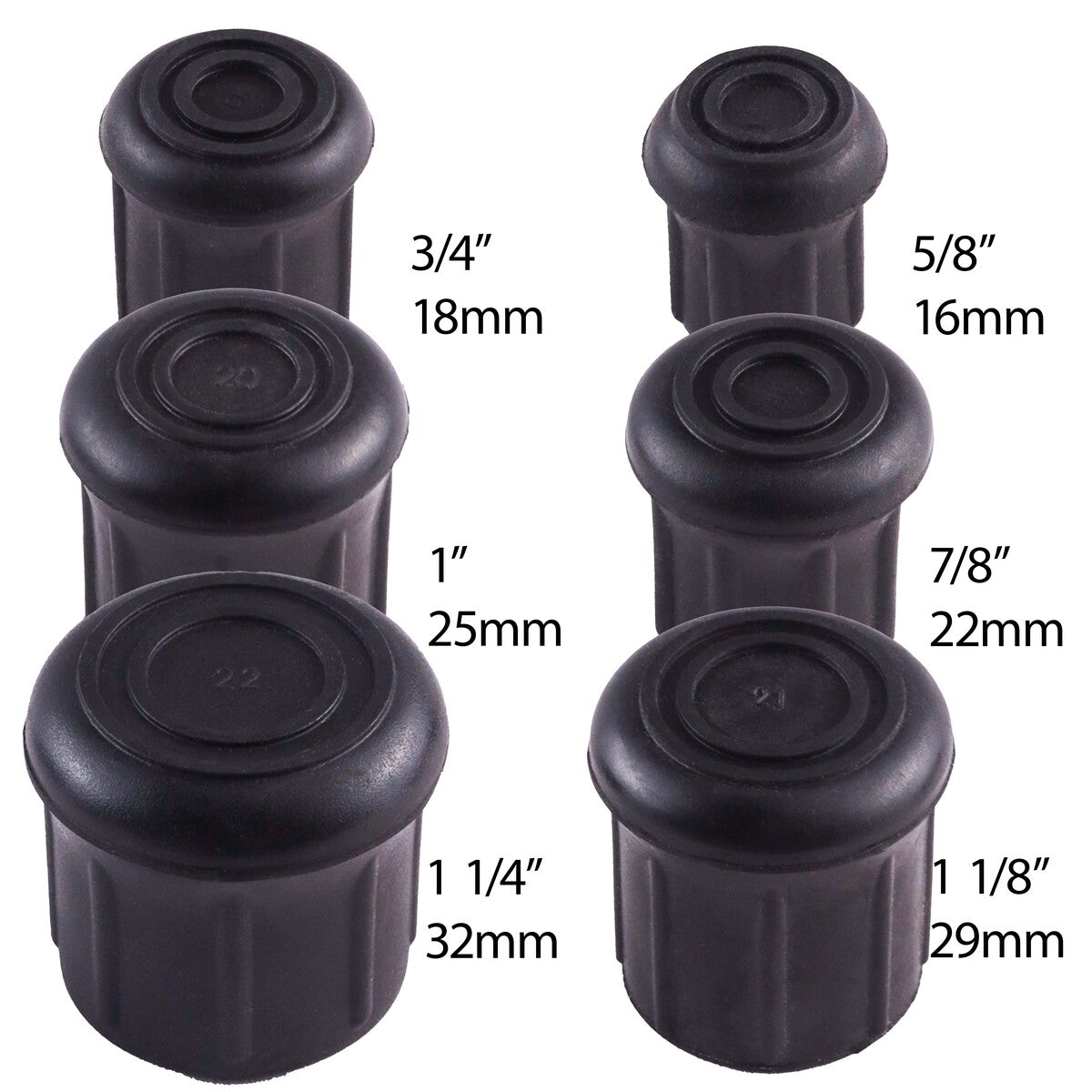 Replacement Cane tips - rubber w/ steel insert - walking stick & hiking staff - 5/8-1 1/4"