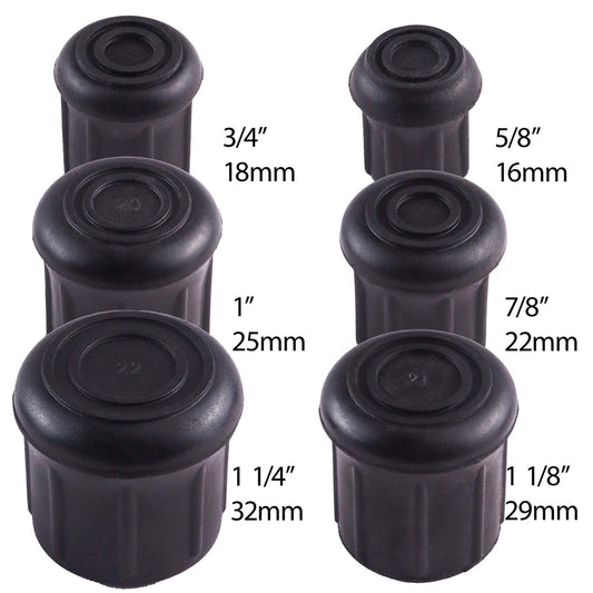 Replacement Cane tips - rubber w/ steel insert - walking stick & hiking staff - 5/8-1 1/4"