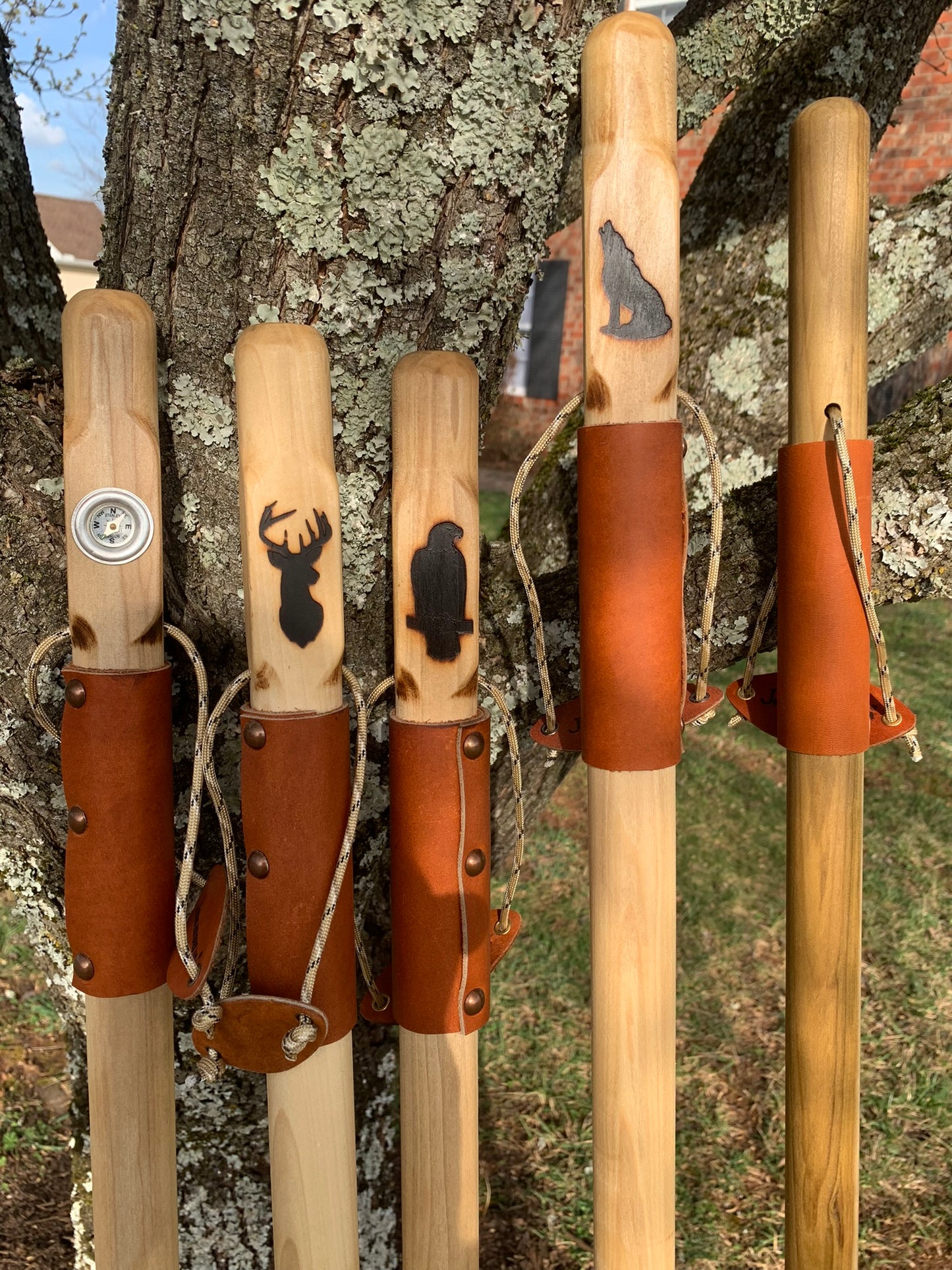 Natural Earth Tones Poplar Ash Hard Wood Walking Stick Hiking Staff Hand Carved Pole